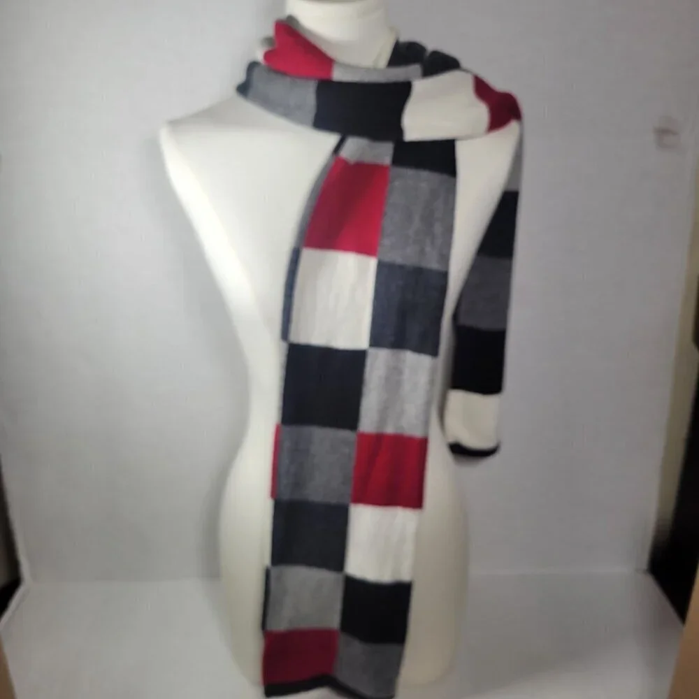 Christopher & Banks Men's Classic Work Checkered Cotton Blend Knit Scarf Wrap